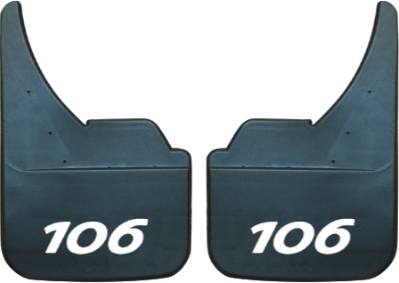 Peugeot 106 (White Text) Pair Mudflaps (MF381U)