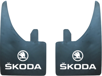 Skoda (White Text & Logo) Pair Mudflaps (MF419)