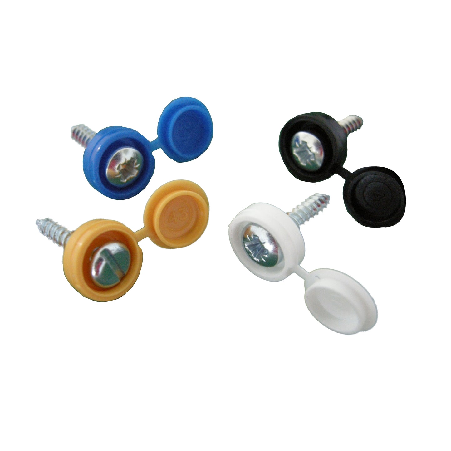 Number Plate Screws with Hinged Caps White (3233)