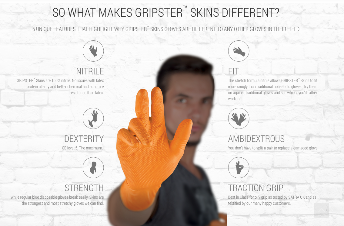 Grippaz Skins Orange Large Nitrile Glove Box of 50