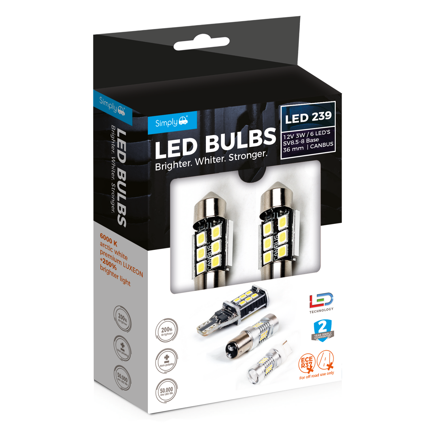 Festoon LED Bulbs 36mm 12V/3W Base SV8.5-8 CANBUS (pair) (S2396LEDW)