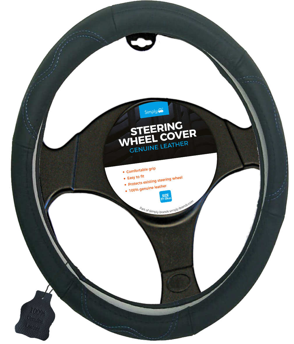 BLUE 100% GENUINE LEATHER STEERING WHEEL COVER (SWC134)