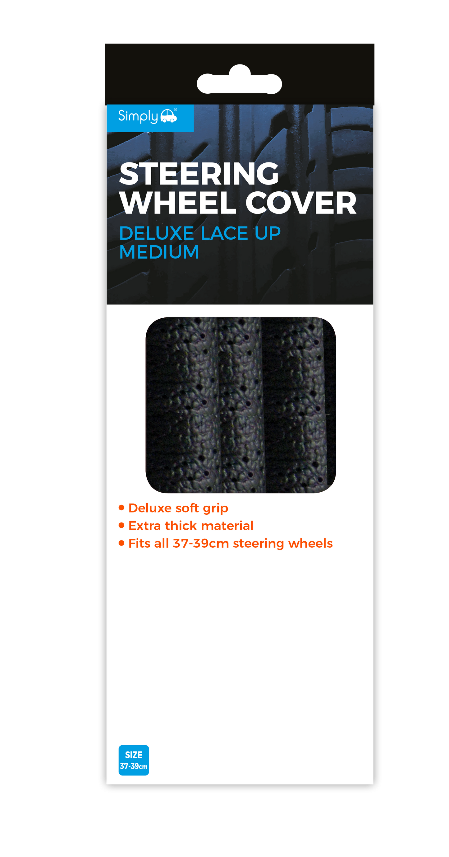 Black Deluxe Lace Up Steering Wheel Cover Medium 37-39cm (SWC200)