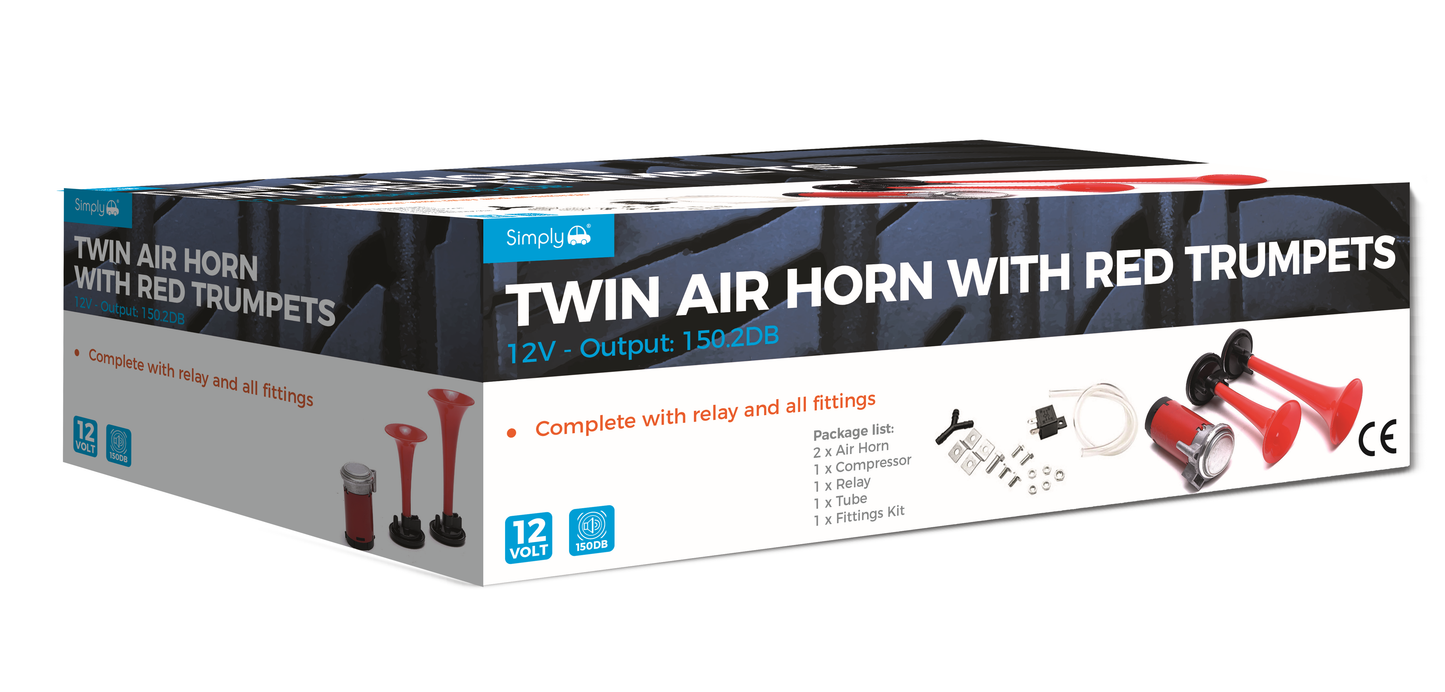 Twin Air Horn with Red Trumpets- Kit (HN20)