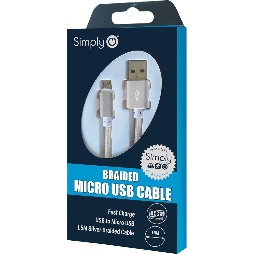 Braided Silver Micro USB Cable (ICMC05)