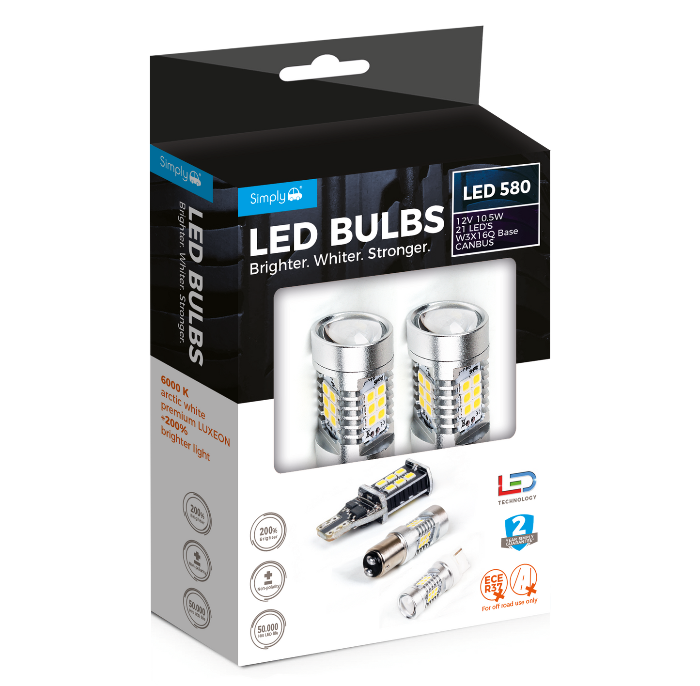 Auxiliary LED Bulbs 580 WHITE 21 led`s 12V/10.5W Base W3x16Q CANBUS (pair) (S58021WLED)