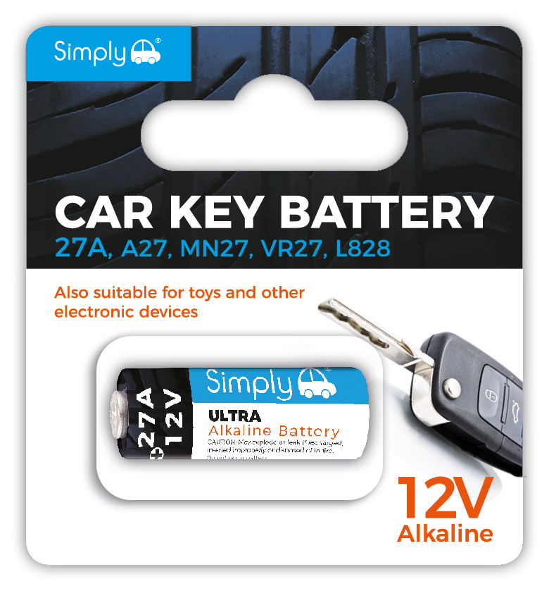 Car Key Battery - 12V Alkaline 27A, A27, MN27, VR27, L828 (SB-27A)