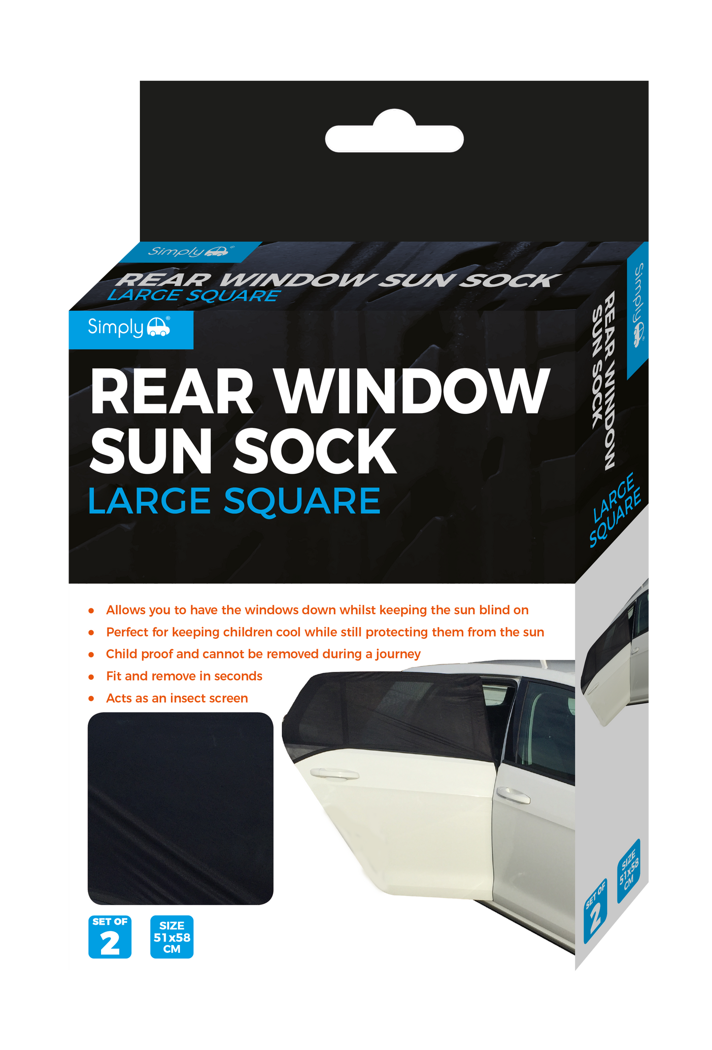 Pk2 Rear Window Sun Socks Large Square (SUN12)