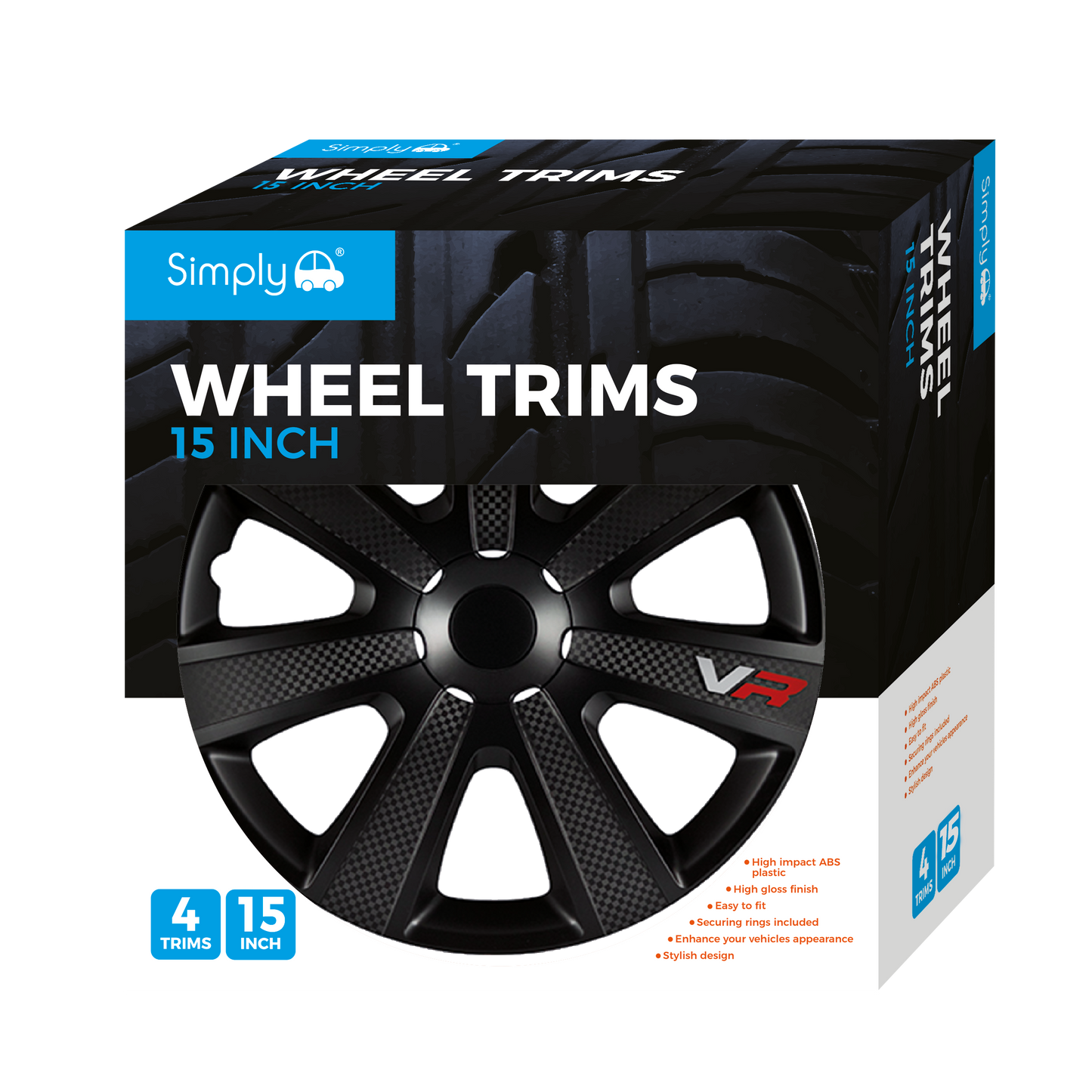16" CHROMIA BLACK CARBON Wheel Cover Box of 4 Trims (SWT150)