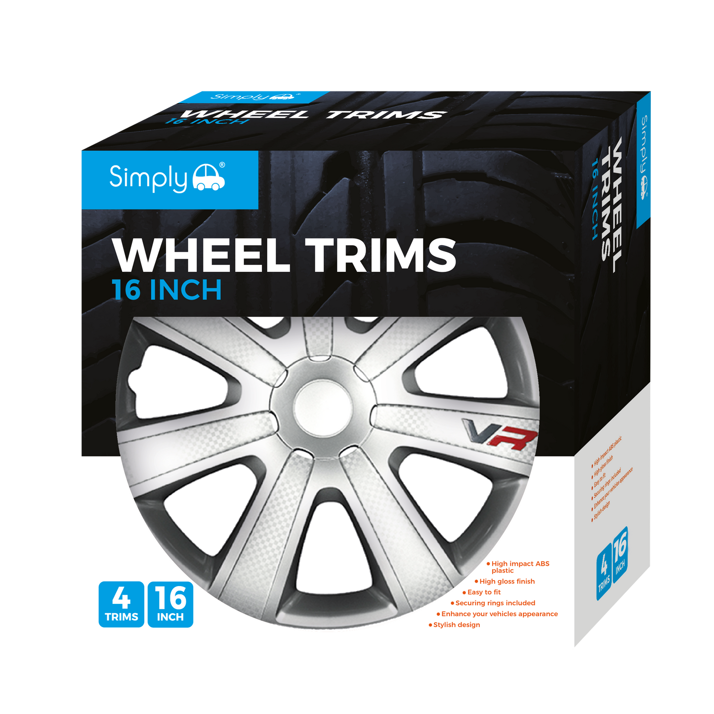 16" CHROMIA SILVER CARBON Wheel Cover Box of 4 Trims (SWT153)